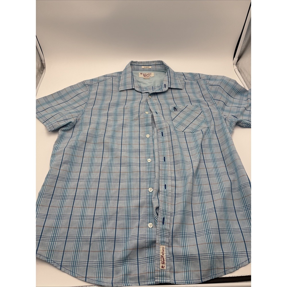 Penguin By Munsingwear Men's XL Button Up Shirt Multicolor Blue Plaid‎ Logo